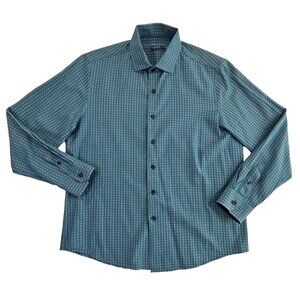 Tasso Elba Men's Button Shirt Size M 15 1/2 Green Blue Check Long Sleeve EUC LN